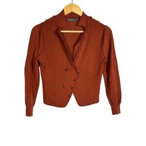 Marisfrolg Sweater Puff Sleeve Double Breasted Cropped Brown Small